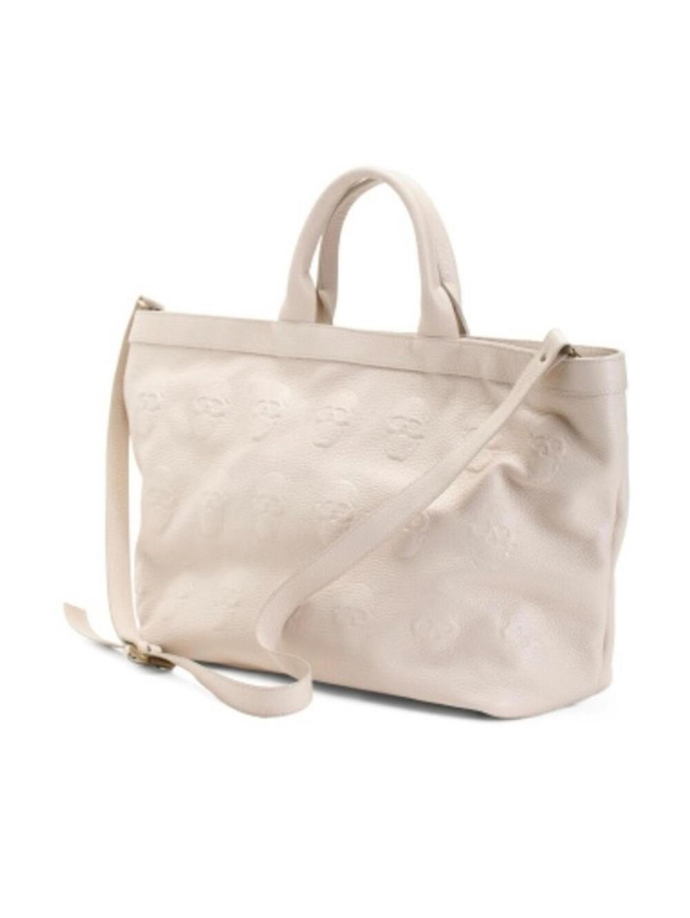IO Pelle XL Italian Leather Skull Weekender Tote Latte New Made In Italy